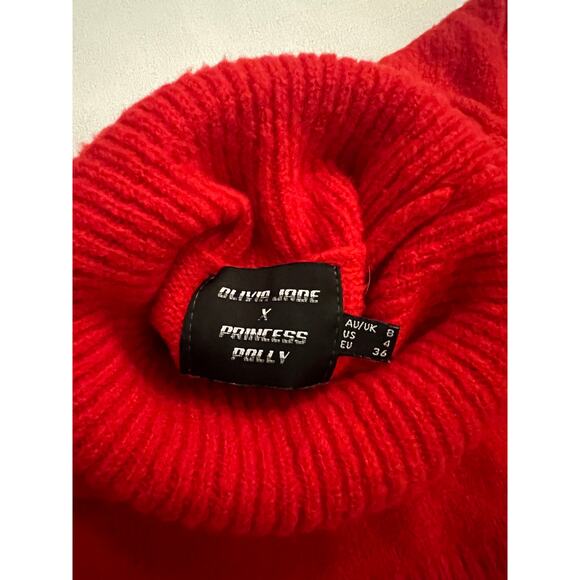 Olivia Jade x Princess Polly Crop Sweater Womens 4" Knit Turtleneck Pullover Red - Picture 3 of 8
